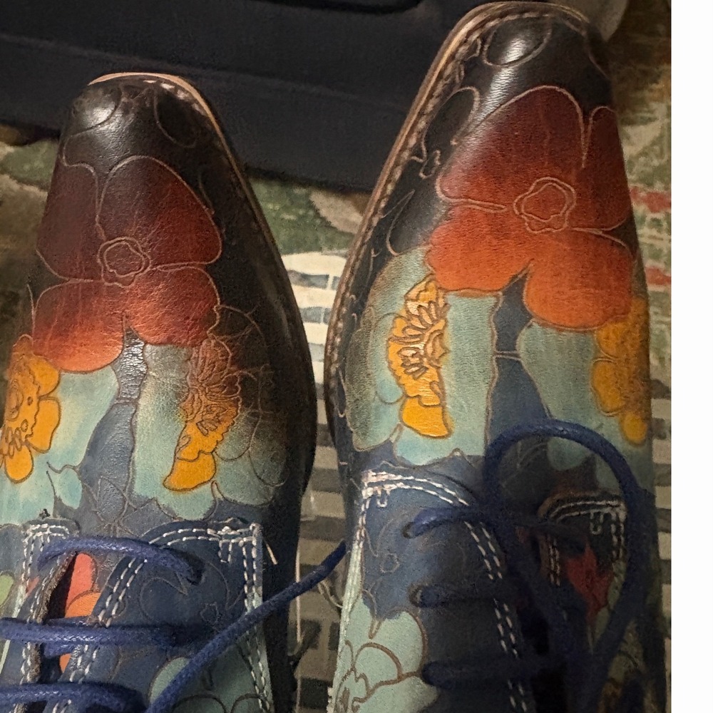 Spring Step L'Artiste Blue Floral Leather Lace-Up Ankle Boots EU 37 US 7 - Picture 2 of 15